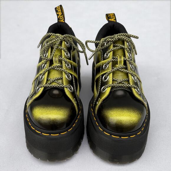 Dr. Martens Shoes - Green Arcadia Quad Max Platform Dr. Martens Leather Shoes Rub Off Brush 5i Eye 8